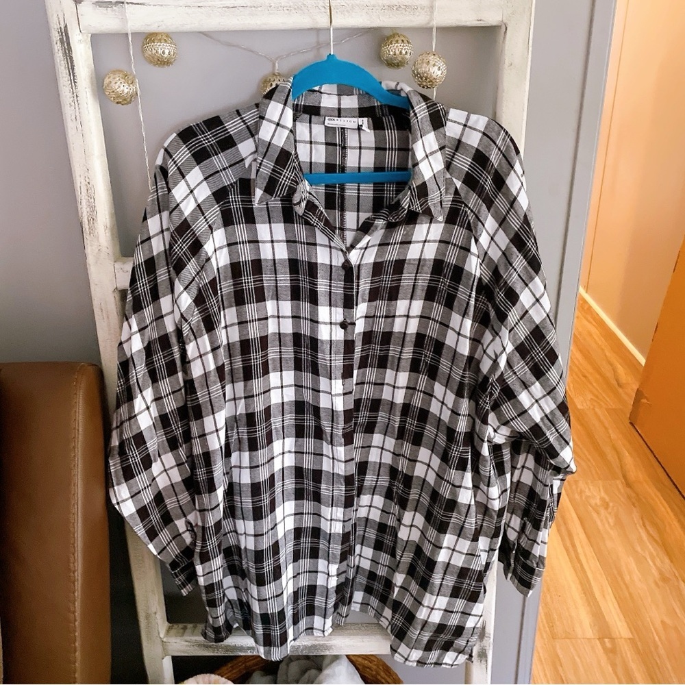 ASOS Design Black and White Plaid Button Down Shirt Size 14
